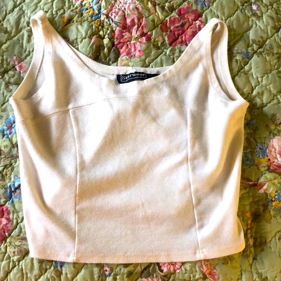 Midriff sleeveless cream/vanilla small top for summer wear or under sheer blouse - Picture 2 of 4